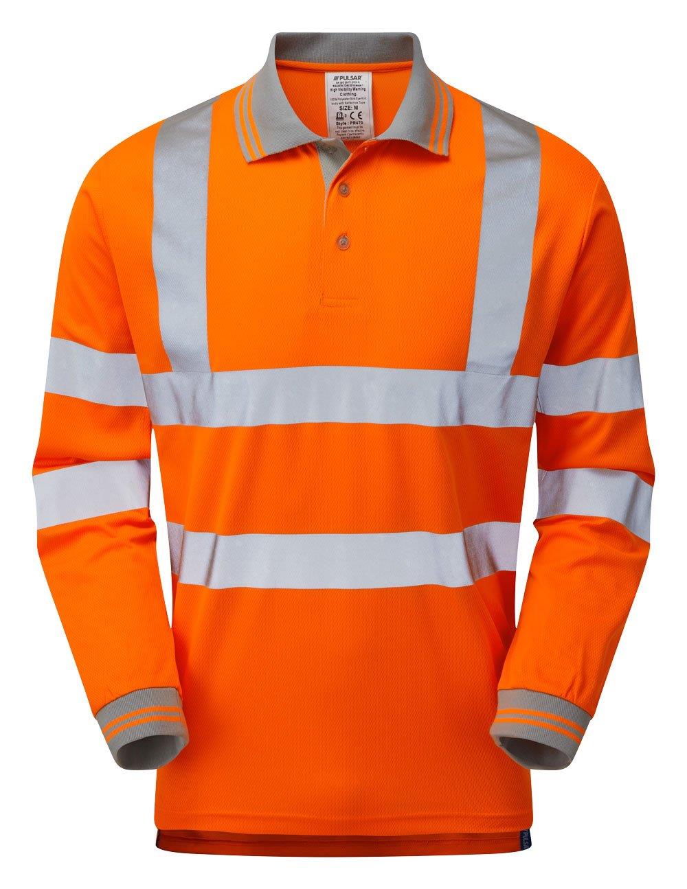 Pulsar Protect Hi Vis Long Sleeve Polo Shirt - Recycled Content (Orange)