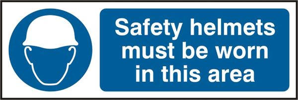 Beeswift Safety Helmets Must Be Worn in this Area Self Adhesive Vinyl Sign - 300 x 100mm (5 Pack)