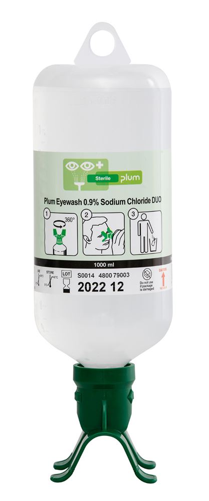 Plum Safety Eyewash 1000ml 0.9% Sodium Chloride Eyecup Duo