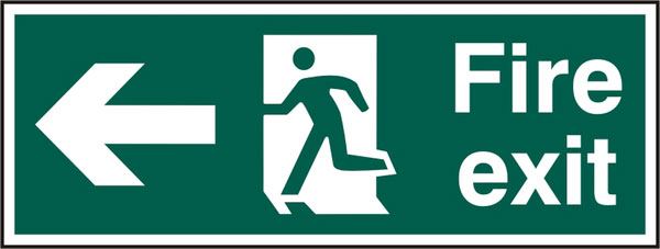 Beeswift Fire Exit Man Arrow Left Rigid PVC Sign - 400 x 150mm (5 Pack)