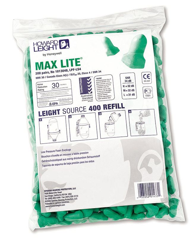 Howard Leight Max Lite Ear Plugs Refill Bag (400 Pack)