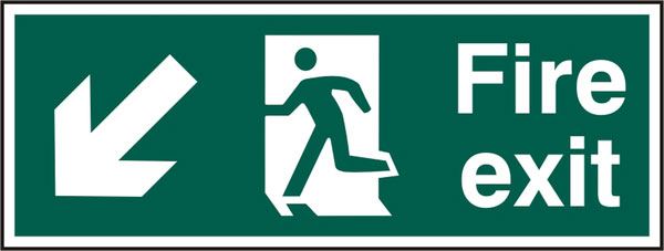 Beeswift Fire Exit Man Arrow Down Left Rigid PVC Sign - 400 x 150mm (5 Pack)