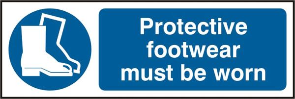 Beeswift Protective Footwear Must Be Worn Rigid PVC Sign - 300 x 100mm (5 Pack)