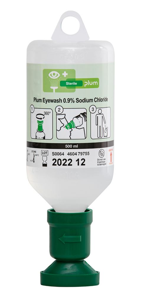 Plum Safety Eyewash 500ml 0.9% Sodium Chloride Eyecup