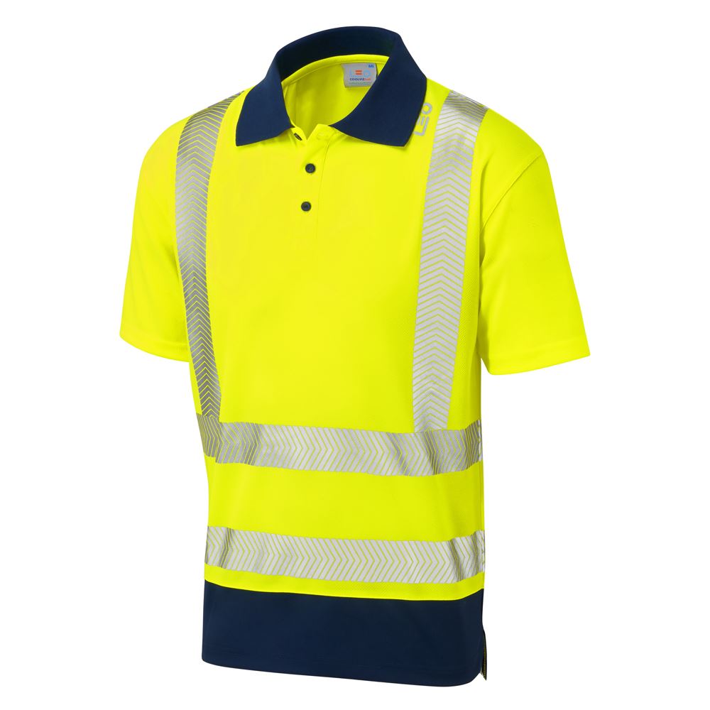 Leo Workwear Mortehoe Leo Ecoviz Performance+ Dual Colour Polo Shirt Hi Vis Sustainable