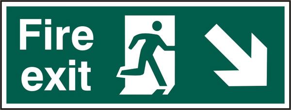 Beeswift Fire Exit Man Arrow Down Right Rigid PVC Sign - 400 x 150mm (5 Pack)