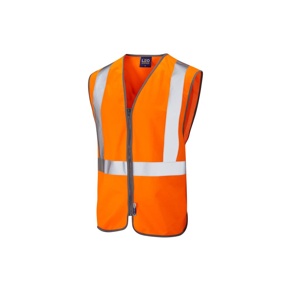 Leo Workwear Eggesford Leo Ecoviz Rail Zip Waistcoat Sustainable Hi Vis