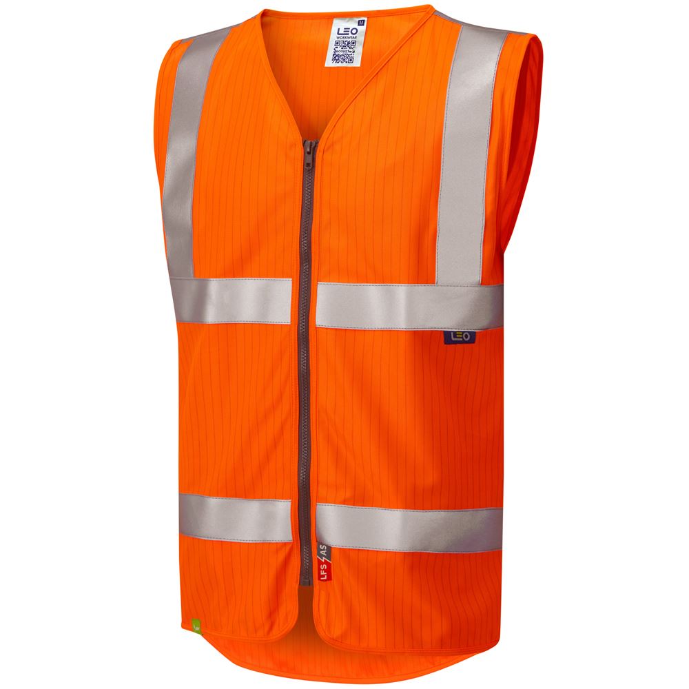 Leo Workwear Jacobstowe Leo Ecoviz Lfs/As Zip Waistcoat (En 14116 & En 1149) Hi Vis Flame Retardant