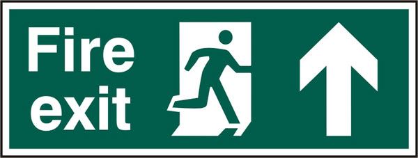 Beeswift Fire Exit Man Arrow Up Rigid PVC Sign - 400 x 150mm (5 Pack)