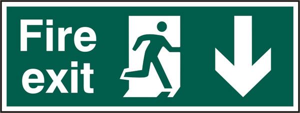 Beeswift Fire Exit Man Arrow Down Rigid PVC Sign - 400 x 150mm (5 Pack)