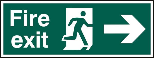 Beeswift Fire Exit Man Arrow Right Rigid PVC Sign - 400x 150mm (5 Pack)
