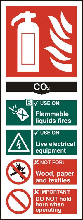 Beeswift Fire Extinguisher CO2 Self Adhesive Vinyl Sign - 82 x 202mm (5 Pack)