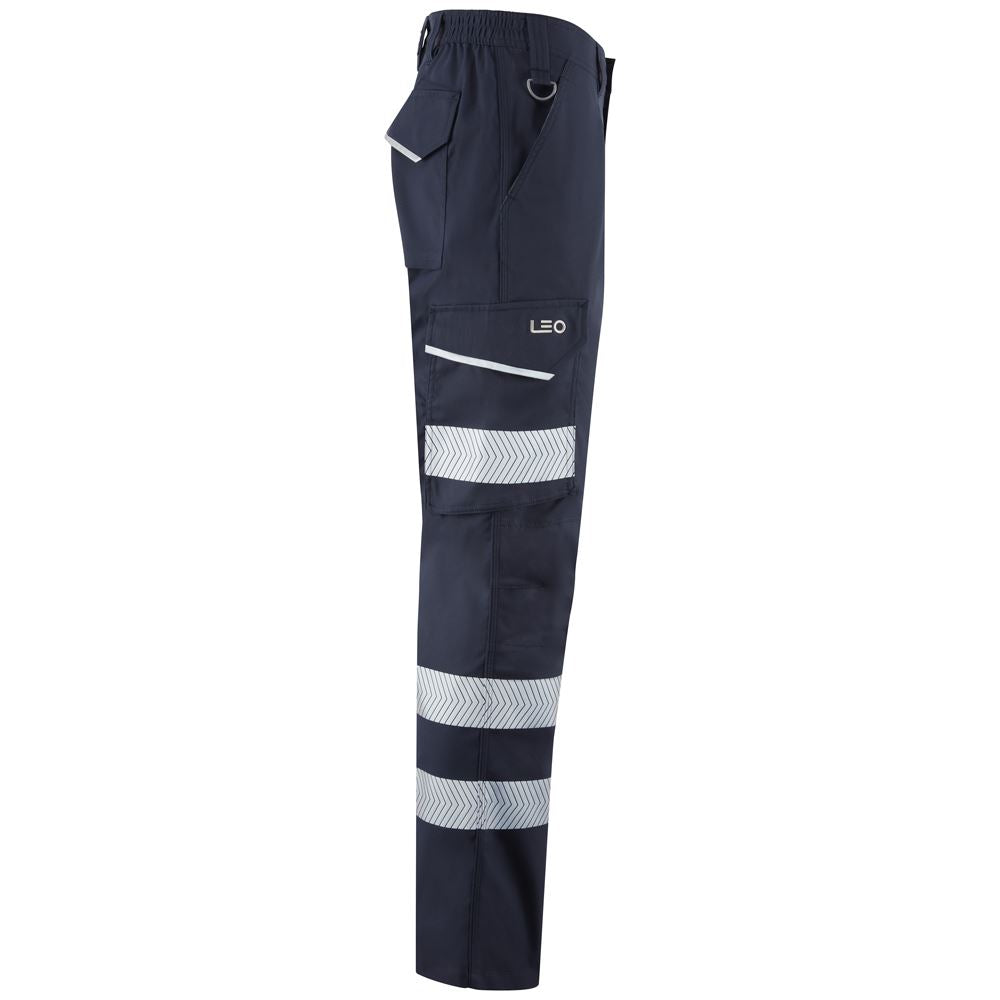 Leo Workwear Winsford Leo Ecoviz Lightweight Polyester Stretch Cargo Trouser Hi Vis Class1