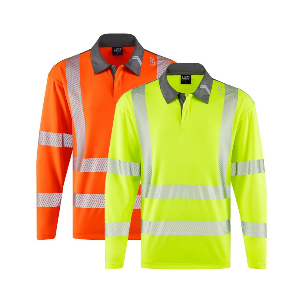 Leo Workwear Georgeham Leo Ecoviz Coolmax High Performance Sleeved Polo Shirt Hi Vis Work Top