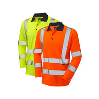 Leo Workwear Swimbridge Leo Ecoviz Comfort Sleeved Polo Shirt Hi Vis
