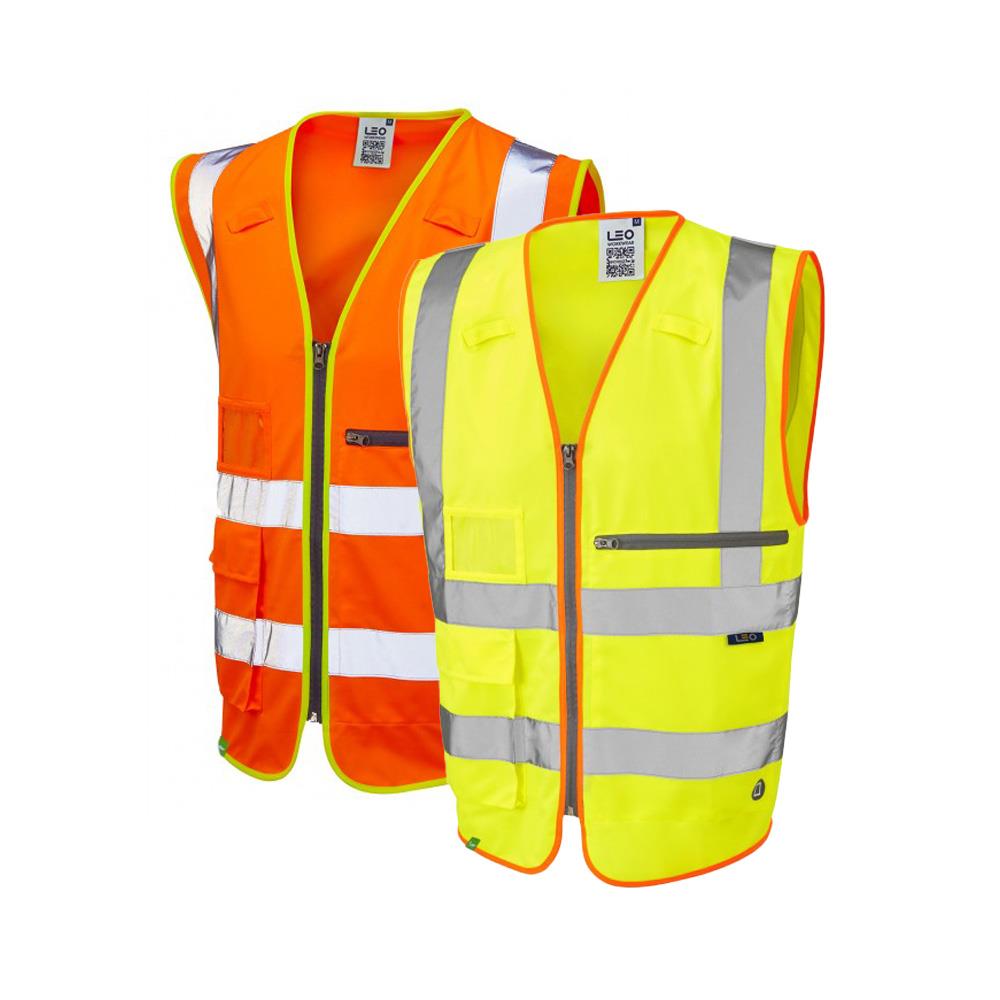 Leo Workwear Foreland Leo Ecoviz Tablet Pocket Superior Waistcoat Hi Vis