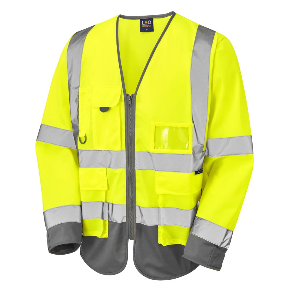 Leo Workwear Wrafton Leo Ecoviz Superior Sleeved Waistcoat Recycled Hi Vis