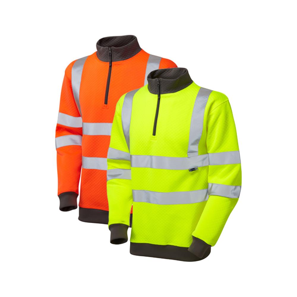 Leo Workwear Brynsworthy Leo Ecoviz 1/4 Zip Sweatshirt Hi Vis