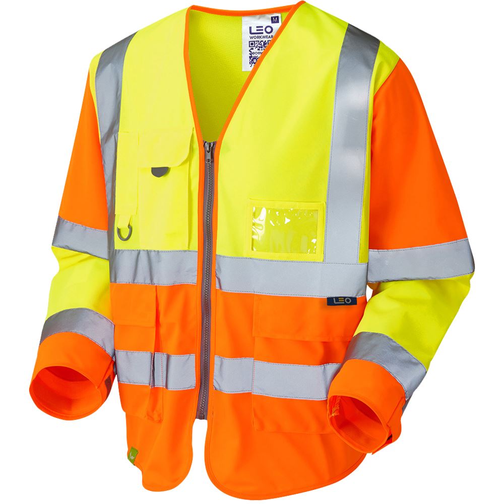 Leo Workwear Wrafton Leo Ecoviz Superior Sleeved Waistcoat Recycled Hi Vis