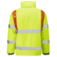 Leo Workwear Portmore Leo Ecoviz 4K Superior Baffle Lined Bomber Jacket With Red Braces Hi Vis
