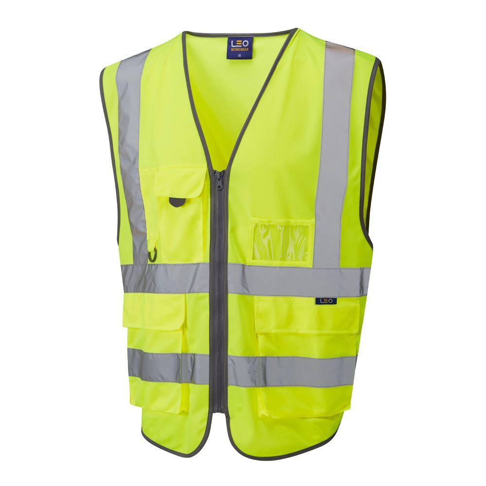 Leo Workwear Barnstaple Leo Ecoviz Rail Superior Waistcoat Hi Vis