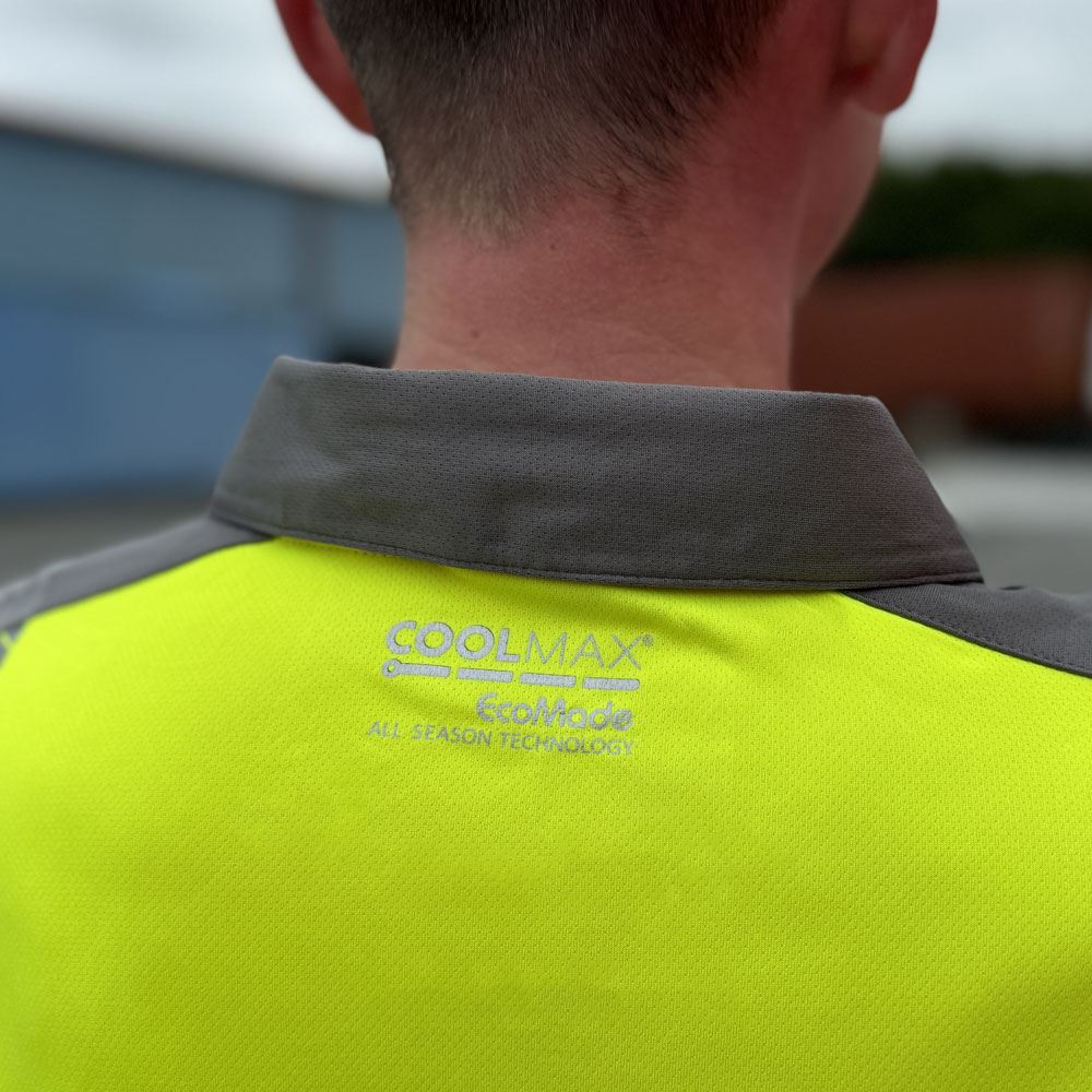 Leo Workwear Georgeham Leo Ecoviz Coolmax High Performance Sleeved Polo Shirt Hi Vis Work Top