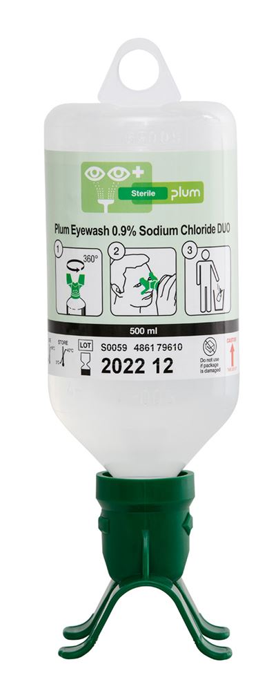 Plum Safety Eyewash 500ml 0.9% Sodium Chloride Eyecup Duo