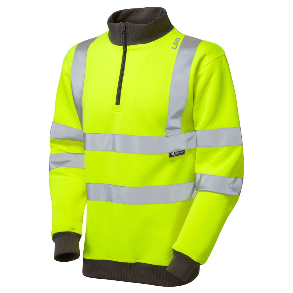 Leo Workwear Brynsworthy Leo Ecoviz 1/4 Zip Sweatshirt Hi Vis