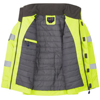 Leo Workwear Portmore Leo Ecoviz 4K Superior Baffle Lined Bomber Jacket With Red Braces Hi Vis