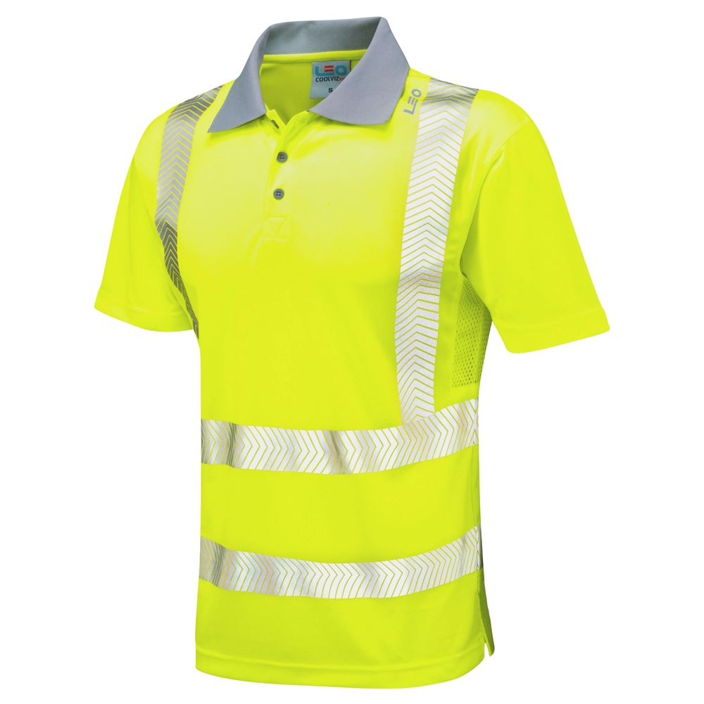 Leo Workwear Woolacombe Leo Ecoviz Performance+ Polo Shirt Hi Vis