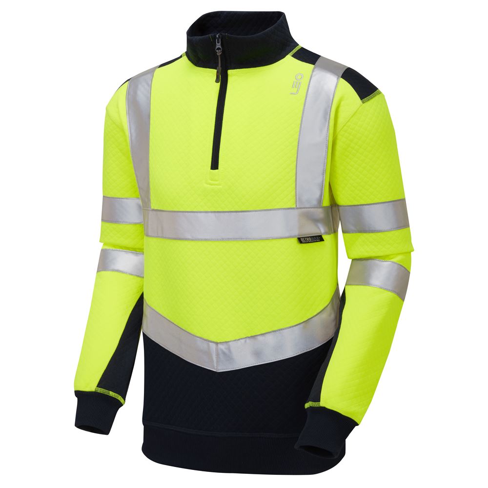 Leo Workwear Tapeley Leo Ecoviz Dual Colour 1/4 Zip Sweatshirt Class 2 Comfort Hi Vis