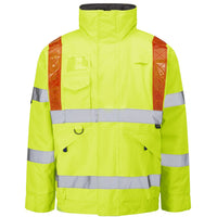 Leo Workwear Portmore Leo Ecoviz 4K Superior Baffle Lined Bomber Jacket With Red Braces Hi Vis