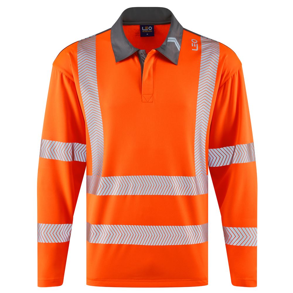 Leo Workwear Georgeham Leo Ecoviz Coolmax High Performance Sleeved Polo Shirt Hi Vis Work Top
