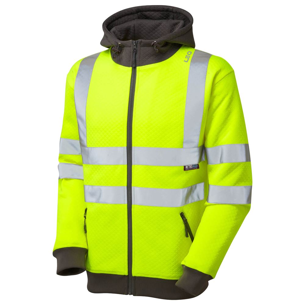 Leo Workwear Saunton Leo Ecoviz Hooded Sweatshirt Class 3 Hi Vis
