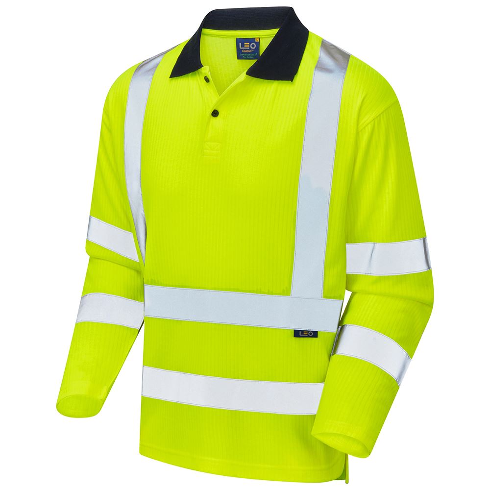 Leo Workwear Swimbridge Leo Ecoviz Comfort Sleeved Polo Shirt Hi Vis