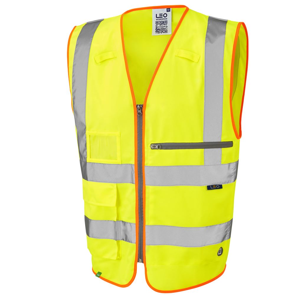 Leo Workwear Foreland Leo Ecoviz Tablet Pocket Superior Waistcoat Hi Vis
