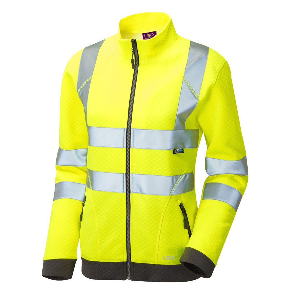 Leo Workwear Hollicombe Leo Ecoviz Womens Zipped Sweatshirt Hi Vis Recycled