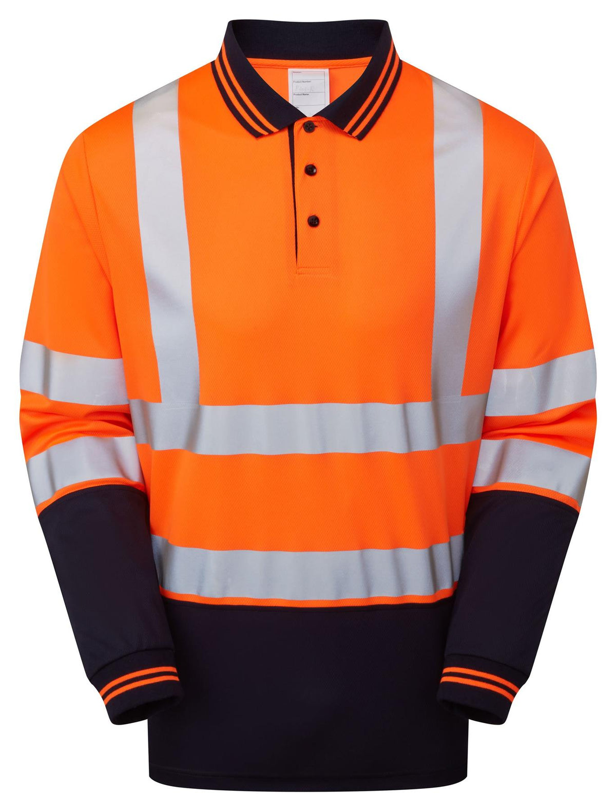 Pulsar Protect Hi Vis Two Tone Long Sleeve Polo Shirt - Recycled Content (Orange/Navy)
