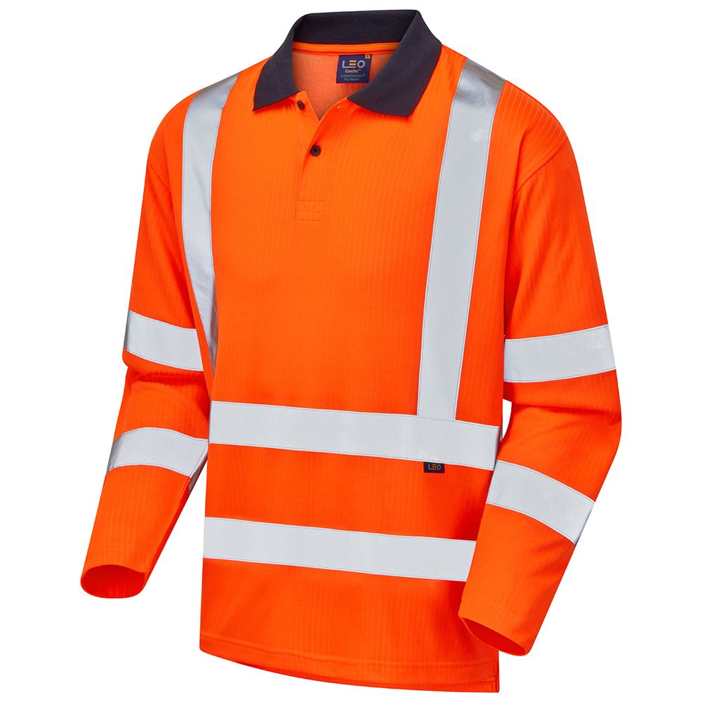 Leo Workwear Swimbridge Leo Ecoviz Comfort Sleeved Polo Shirt Hi Vis