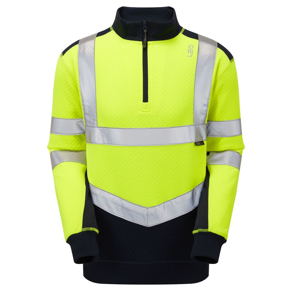 Leo Workwear Tapeley Leo Ecoviz Dual Colour 1/4 Zip Sweatshirt Class 2 Comfort Hi Vis
