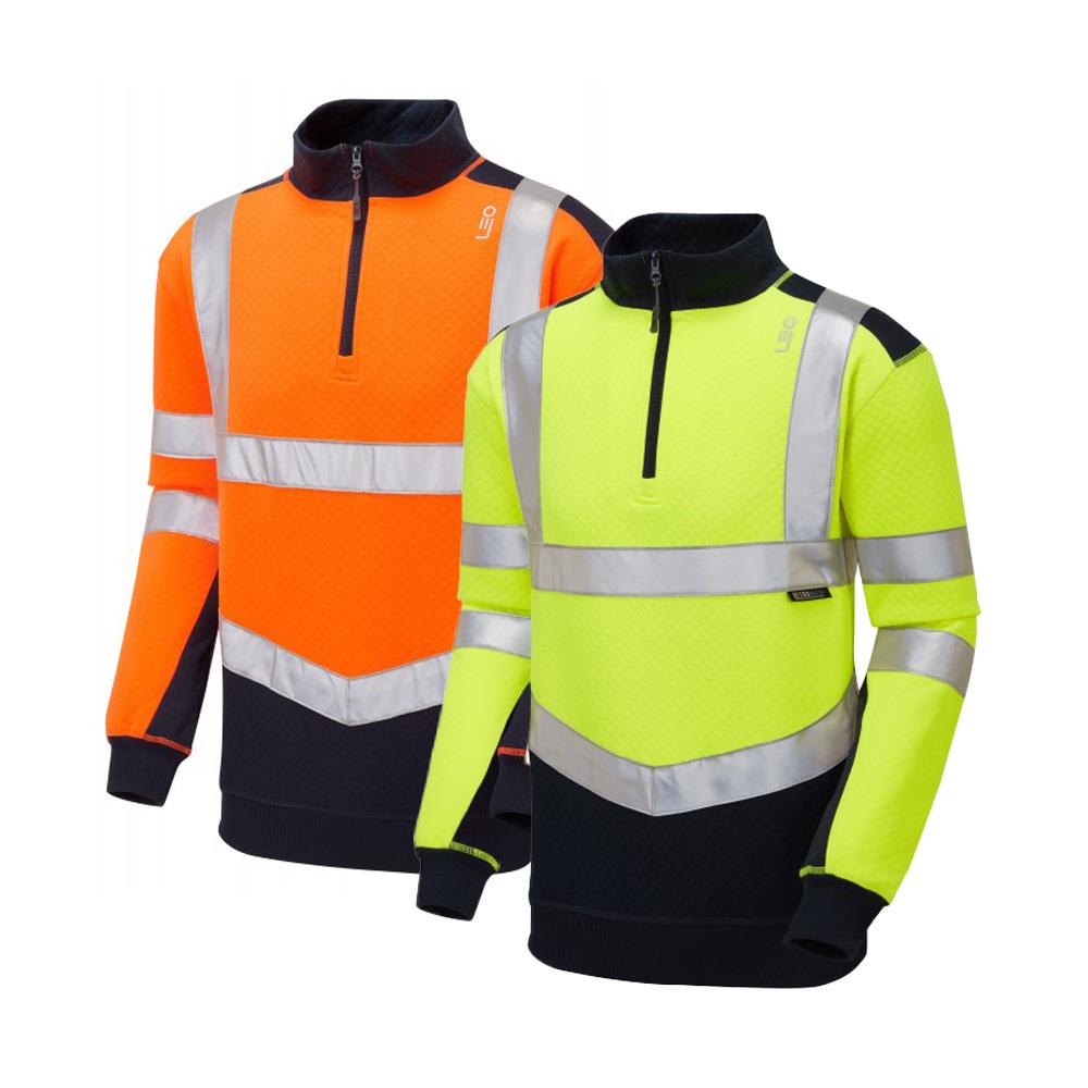 Leo Workwear Tapeley Leo Ecoviz Dual Colour 1/4 Zip Sweatshirt Class 2 Comfort Hi Vis