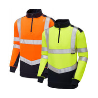 Leo Workwear Tapeley Leo Ecoviz Dual Colour 1/4 Zip Sweatshirt Class 2 Comfort Hi Vis