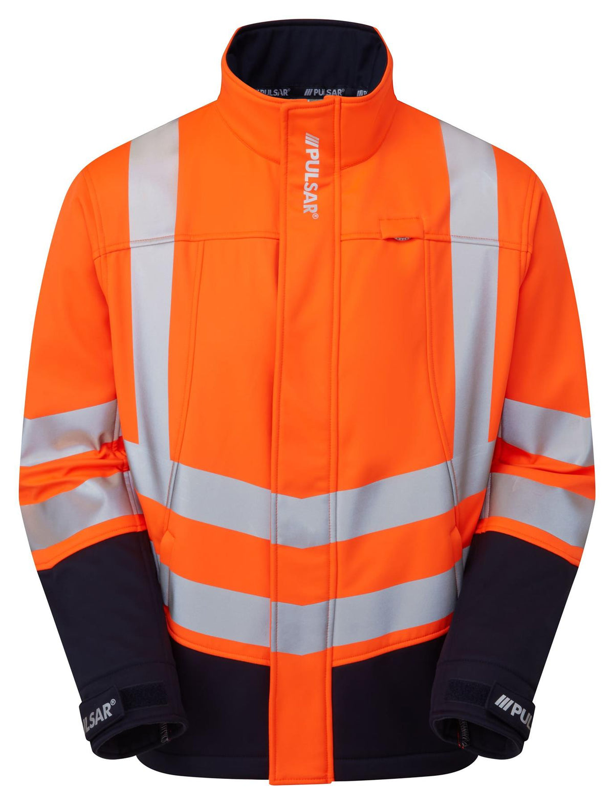 Pulsar Protect Hi Vis Two Tone Interactive Softshell Jacket - Recycled Content (Orange/Navy)