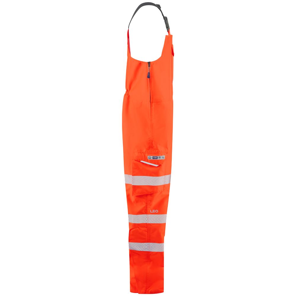 Leo Workwear Northam Leo Ecoviz 15K Performance+ Bib & Brace Hi Vis Orange