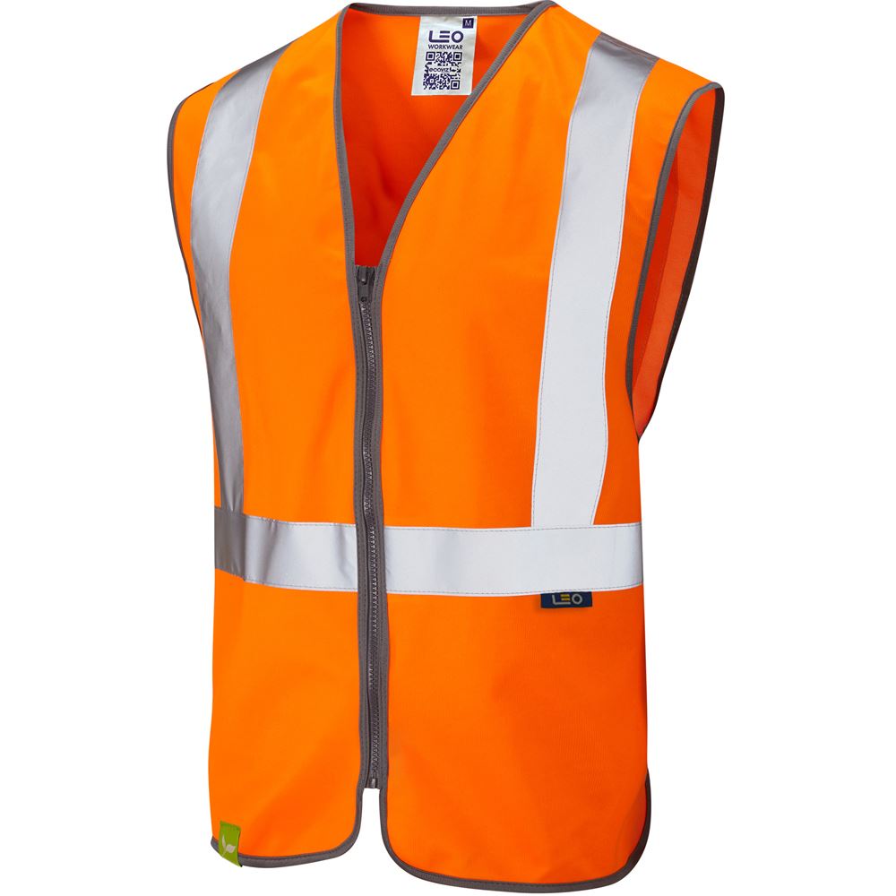 Leo Workwear Eggesford Leo Ecoviz Rail Zip Waistcoat Sustainable Hi Vis