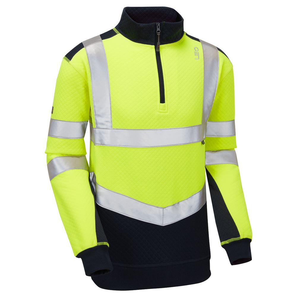Leo Workwear Tapeley Leo Ecoviz Dual Colour 1/4 Zip Sweatshirt Class 2 Comfort Hi Vis