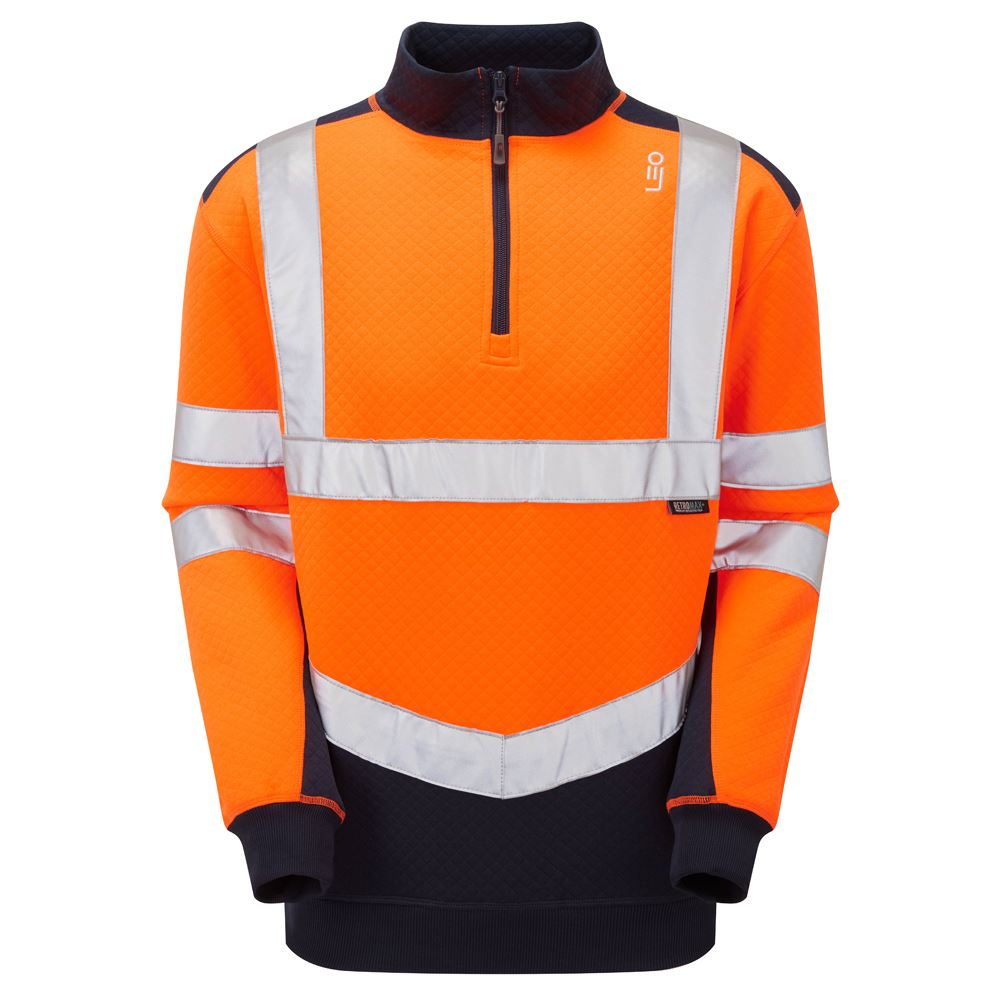 Leo Workwear Tapeley Leo Ecoviz Dual Colour 1/4 Zip Sweatshirt Class 2 Comfort Hi Vis