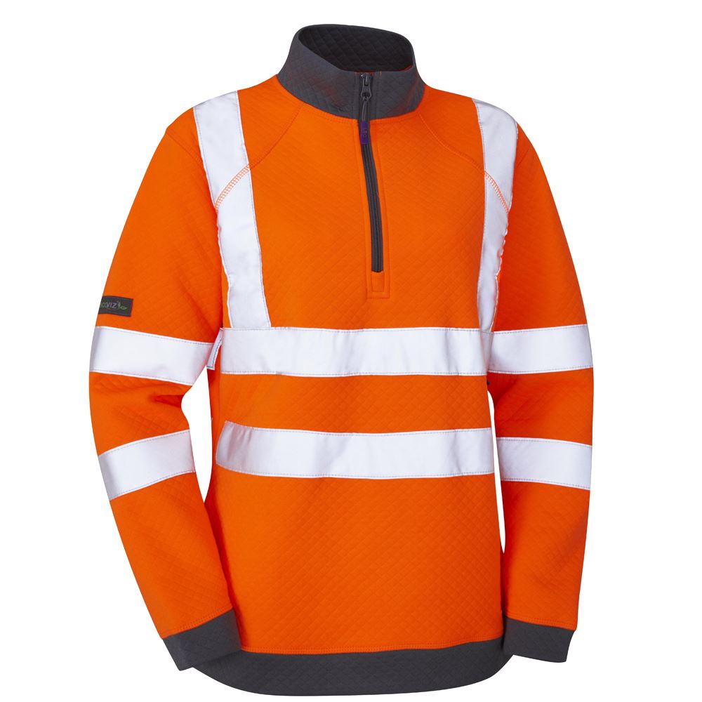 Leo Workwear Elberry Leo Ecoviz Womens 1/4 Zip Sweatshirt Recycled Hi Vis