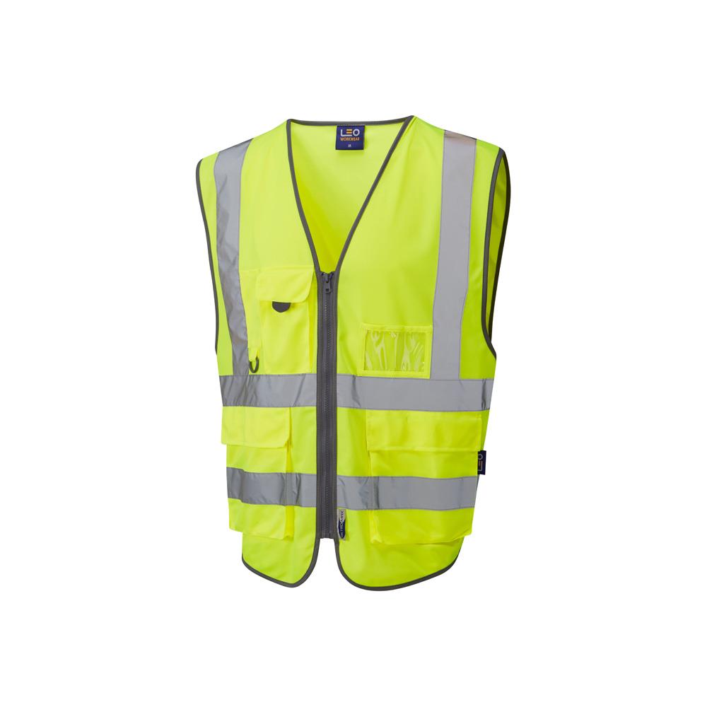 Leo Workwear Barnstaple Leo Ecoviz Rail Superior Waistcoat Hi Vis