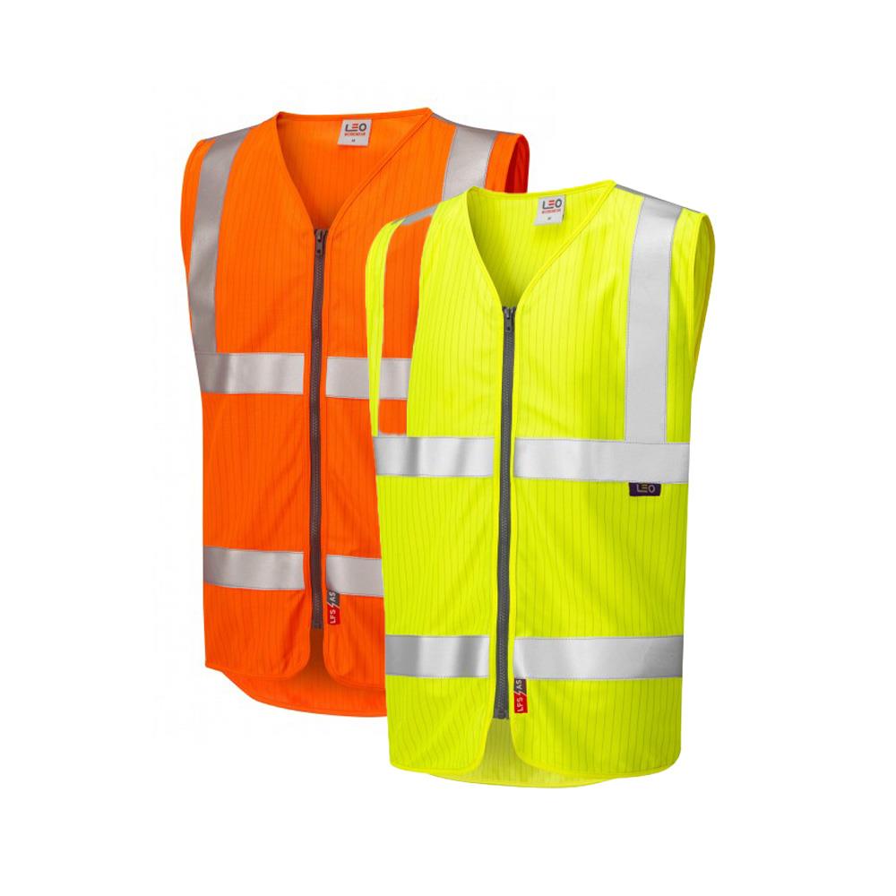 Leo Workwear Jacobstowe Leo Ecoviz Lfs/As Zip Waistcoat (En 14116 & En 1149) Hi Vis Flame Retardant